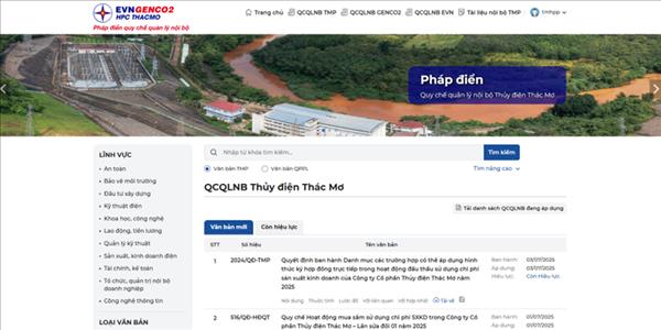 Thủy điện Thác Mơ đẩy mạnh chuyển đổi số trong quản trị – Trang pháp điển Quy chế quản lý nội bộ mang lại bước tiến mới